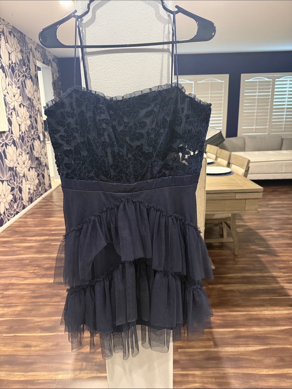 City Studio Navy Lace & Tiered Tulle Mini Dress